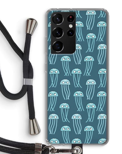 Case Company® - Hoesje met koord geschikt voor Samsung Galaxy S21 Ultra hoesje met Koord - Kwallie - Telefoonhoesje met Zwart Koord - Bescherming aan alle Kanten en Over de Schermrand