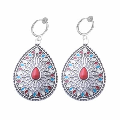 Klem oorbellen -druppel- rood- steen- geen gaatje-Charme Bijoux-