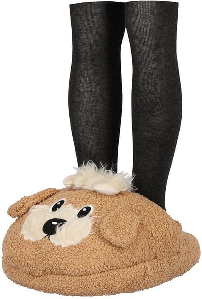 Apollo Grote voetenwarmer slof - Terriër hond - bruin - one size - 30 x 27 cm - polyester - dierensloffen