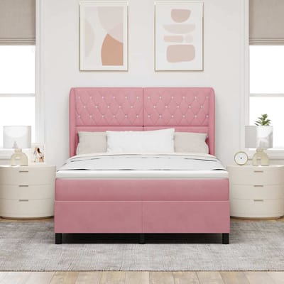 vidaXL - Boxspring - bed - met - matras - Roze - 200 - x - 140 - cm - Fluweel