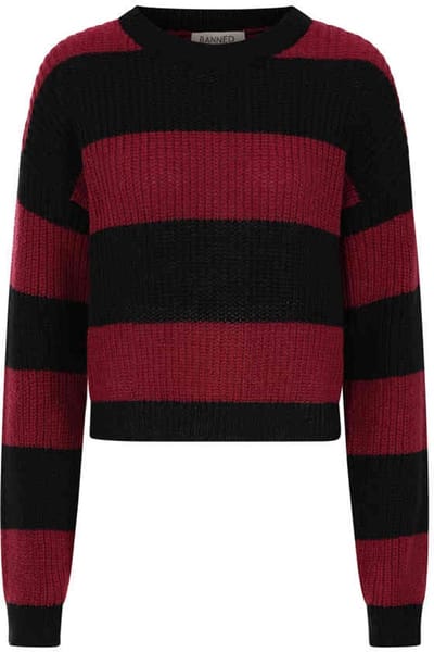 Banned - Mara Gebreide trui - S - Zwart/Bordeaux rood