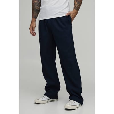 Relaxed Fit Broek Met Onregelmatige Plooitextuur | Navy | Size Small