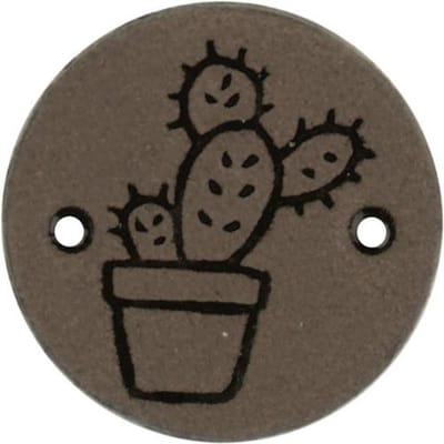 Durable Leren Label met Cactusopdruk – 2 cm – Set van 2 Stuks