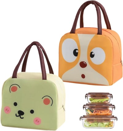 Lunchtas voor Kinderen - 2 Stuks, Thermische Tas met Cartoonpatroon, Ideaal voor School, Picknick en Reizen, Met Aluminium Folie Binnenvoering