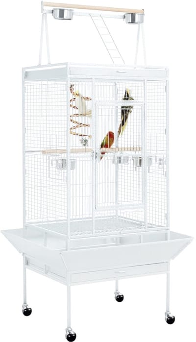 XXL vogelvolière 174 cm - Supersterke buiten-/binnenkooi met ladder, grote deur en hygiënische uitschuiflade - Ideaal voor kleine en middelgrote vogels, Wit , 81 x 76 x 174 cm, HMTM-BC-10030-White