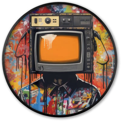 Poster in lijst Rond - Fotolijst 60x60 cm - Posters - Televisie - Graffiti - Mens - Kleuren - Ronde posterlijst zwart - Decoratie - Wanddecoratie woonkamer - Muurdecoratie slaapkamer