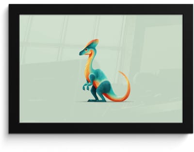 Poster in lijst - Fotolijst 30x20 cm - Posters - Staart - Dino - Minimalistisch - Blauw - Posterlijst zwart - Decoratie - Wanddecoratie woonkamer - Muurdecoratie slaapkamer