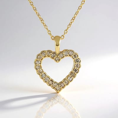 Cavill - Zilveren Halsketting 925 Sterling - Verguld - 24x I2 Afrikaanse Bruine Diamanten 0 296 ct - Hartvormige Hanger - Elegante Dames Ketting