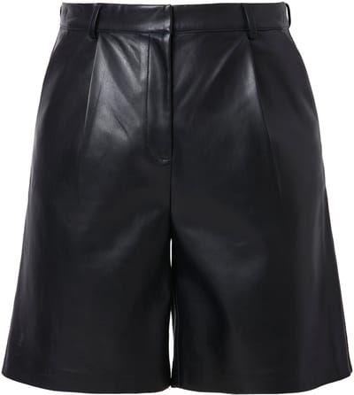 Studio Untold - Dames - fake leren korte broek high waist wijde pijpen - Zwart - Maat 46