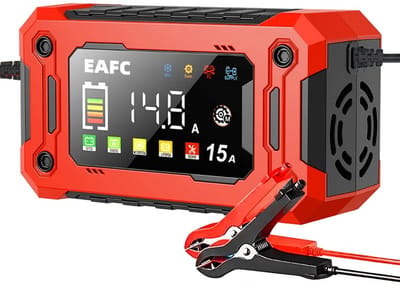 Hutjemutje - acculader auto - 12V/15A acculader motor - Alles-in-één snellader voor auto, motorfiets, vrachtwagen - rood