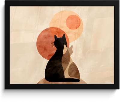 Poster in lijst - Fotolijst 40x30 cm - Posters - Katten - Zwart - Abstract - Cirkels - Posterlijst zwart - Decoratie - Wanddecoratie woonkamer - Muurdecoratie slaapkamer