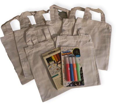 Design je eigen tasjes/ Tasjes versier set [Set voor 8 tassen] - [kinderfeestje] - [tassen maken] - [tasjes kleuren] - [Textielstiften] - [Kindertasjes]