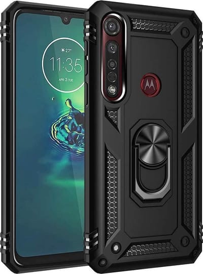 Anti-Shock Hybrid Ring Armor Hoesje - Geschikt voor: Motorola Moto G8 Play / One Macro zwart