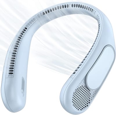 Ventilator - Nekventilator - USB-ventilator met 360° Luchtstroom - 3 Standen - Handsfree - Voor Kantoor en Reizen - Blauw