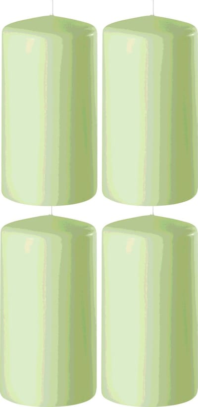4x Lichtgroene cilinderkaarsen/stompkaarsen 6 x 12 cm 45 branduren - Geurloze kaarsen lichtgroen - Woondecoraties