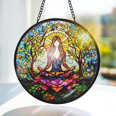 Ontspannende Kleurige Glazen Hangdecoratie voor Yoga - Raamdecoratie voor Tuin, Deur en Kerst, Handgemaakte Zonvanger 20x20cm