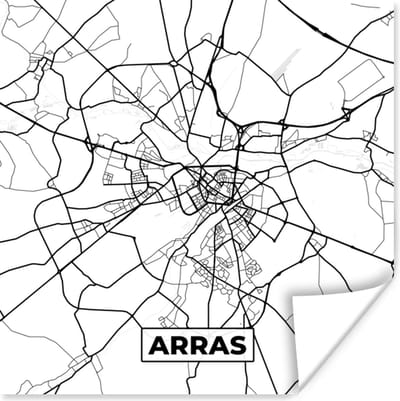 Poster Stadskaart - Plattegrond - Kaart - Arras - Frankrijk - Zwart wit - 100x100 cm XXL