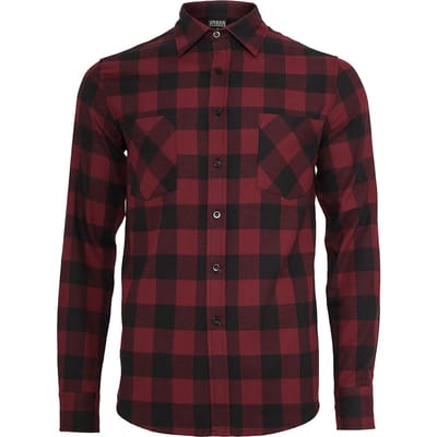 Urban Classics Flanellen overhemd - Checked Flannel Shirt - S tot 5XL - voor Mannen - zwart-bordeaux