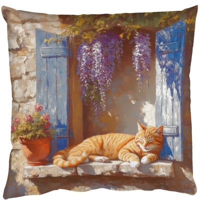 Sierkussens - Kussentjes Woonkamer - 50x50 cm - Kat - Stenen vensterbank - Bloemen