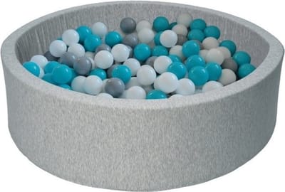 Ballenbad rond - grijs - 90x30 cm - met 150 turquoise, wit en grijze ballen
