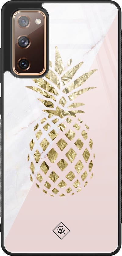 Casimoda® hoesje - Geschikt voor Samsung Galaxy S20 FE - Ananas - Luxe Hard Case Zwart - Backcover telefoonhoesje - Roze