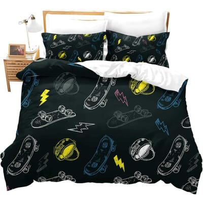 Tiener Skateboard Dekbedovertrek Jongens Hipster Graffiti Stijl Dekbedden Kinderen Extreme Sporten Thema Cool Skate Beddengoed Set AU Double(180*210cm)3pcs