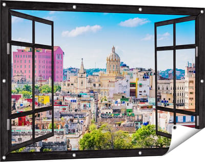 Gards Tuinposter Doorkijk Havana Stad in Cuba - 120x80 cm - Tuindoek - Tuindecoratie - Wanddecoratie buiten - Tuinschilderij