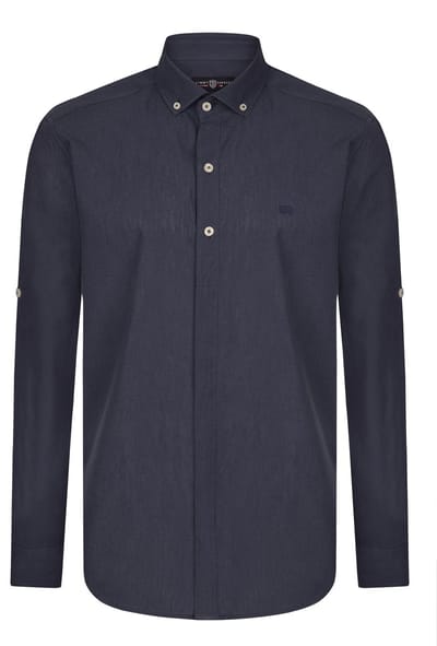 Jimmy Sanders Linnen Katoen Blend Shirt - Overhemd Heren Indigo - M