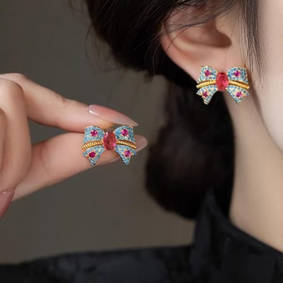 Mode Zirconia Strik Oorbellen Boho Rode Kristal Oorbellen Voor Vrouwen Mode Feest Sieraden Bruiloft Trendy Accessoires Cadeaus beige