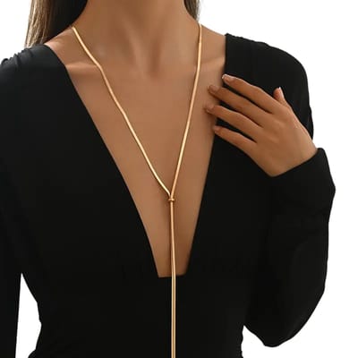 Luxe Y-Vormige Damesketting - Goudkleurige Slangen ketting – Verstelbaar – Roestvrijstaal – Minimalistisch & Elegant Sieraad voor Feest, Bruiloft, Avondjurk & Cadeau – Hypoallergeen & Duurzaam