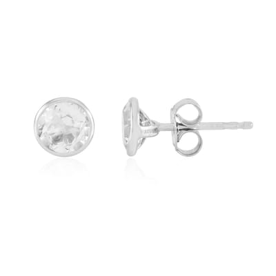 Cavill - Zilveren Oorstekers - 925 Sterling Zilver Geplatineerd - Witte Topaas Rondgeslepen 1,8 ct - Elegant, Tijdloos Design, Bezel-zetting
