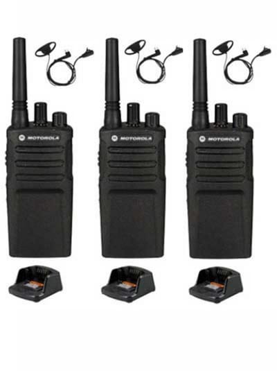 Set van 3 Motorola XT420 UHF IP55 PMR446 Portofoon met laders en D-shape oortje