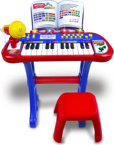Speeltoetsenbord met Krukje - Muziek Speelgoed - Muziek Ontdekken - Inclusief Microfoon - 40x40x57 cm - Meerkleurig