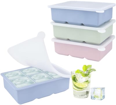 3-Pack Morandi Color (Pastel Green, Soft Pink, Sky Blue) 6-vaks siliconen ijsblokjesvorm met deksel - voor gin-cocktails en ijskoffie - flexibel en duurzaam
