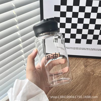 Glazen waterbeker Zomer Goed uitziende mannen en vrouwen kantoor Eenvoudige en draagbare studenten thee-infuser Anti-verbranding met theekopje 401-500ml
