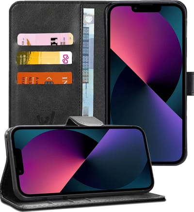 Hoesje geschikt voor iPhone 13 - Book Case Kunstleer Wallet Cover Portemonnee Pasjeshouder Hoes Zwart