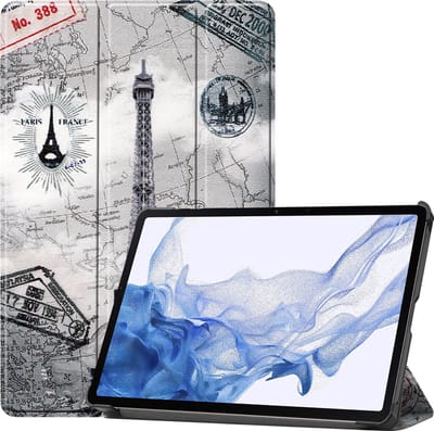 Hoesje - Geschikt voor Samsung Galaxy Tab S8 Ultra - Dun & Stevig - Hardcover Book Case - Trifold Bookcase Hoes - Hard Cover - Tablethoes - Eiffeltoren