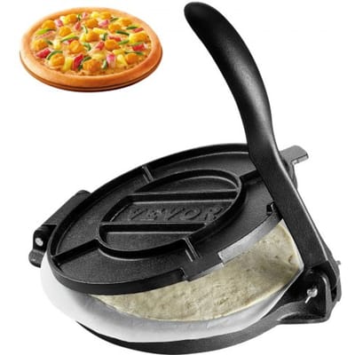VEVOR Tortillapers, 25cm Tacopers, Zware Gietijzeren Tortillapers, Voorgekruide Tortillamaker Tortillamaker met 100 Stuks Perkamentpapier, Deegmachine voor Meeltortilla, Zwart