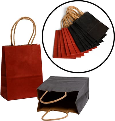 12 STUKS Rood & Zwarte Papieren zakjes met Handvat - Bruiloft - Traktatie - Uitdeelzakjes - Gift bags - Kinderfeestje