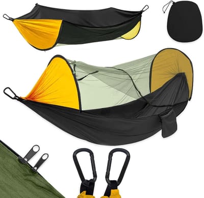 Outdoor Hangmat - Kampeerhangmat Klamboe - Ontspannen Buiten - Ingebouwd Muskietennet - 290x140 cm - Geel