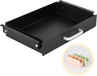 Onder Bureau Lade - Uittrekbare Opberger - Ruimte Besparen - Hoogwaardig Staal - 34 x 22 cm - Zwart
