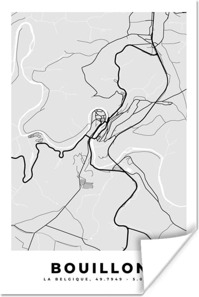 Poster België – Bouillon – Stadskaart – Kaart – Zwart Wit – Plattegrond - 120x180 cm XXL