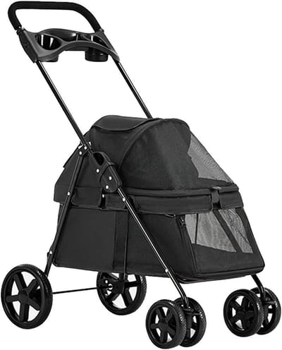Wandelwagen voor huisdieren - Dierenbuggy - Comfortabel reizen - Lichtgewicht en opvouwbaar - Draagvermogen 15KG - Zwart
