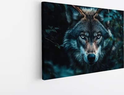 Saammp Canvas Schilderij - Wolf tussen de planten - Dieren - Natuur - 30x20 - Foto op canvas - Wanddecoratie - muurdecoratie Woonkamer - Slaapkamer decoratie - Canvas Print