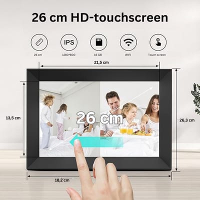 Florixa® Digitaal Fotolijstje – Digitale Fotolijst – Digitale Fotolijst Met Wifi - Zwart - 26cm x 18cm x 3cm