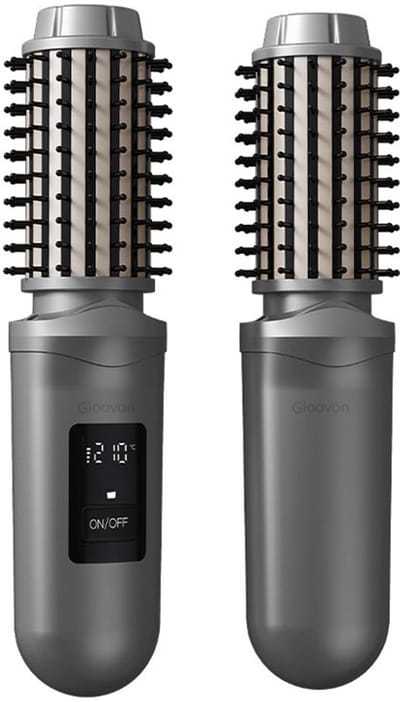 Gloovon® Draadloze Stijlborstel - Plasmatechnologie & Keratine Coating - 3 Warmtestanden - 30s Snel Opwarmen - Inclusief Styling Set - Grijs