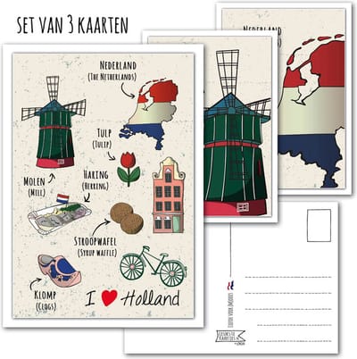 KaartenSet met Hollands Tintje -> Nr 1 (Postcrossing-Typisch-Hollands-Molen-Nederland-A6) - LeuksteKaartjes.nl by xMar