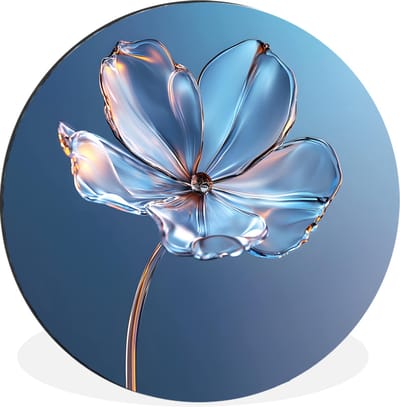 WallCircle - Wandcirkel - Muurcirkel - Blauw - Bloem - Glazen - Sierlijk - Aluminium - Dibond - 30x30 cm - Binnen en Buiten