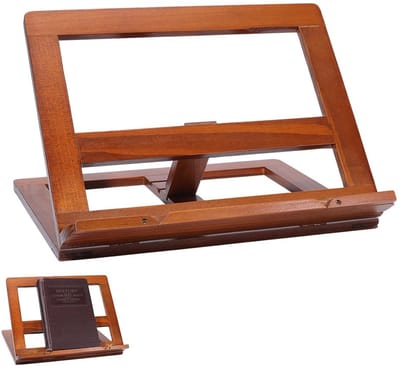 Dailygoods - WADORN Houten boekenstandaard, verstelbare kookboekhouders voor aanrecht chocolade bijbelstandaard voor het lezen van handsfree receptenhouder voor laptop, leerboek, bijbelbestanden, documenten 11,7