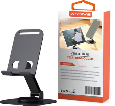 Xssive Verstelbare Telefoonhouder Bureau Standaard - Universele Smartphone & Tablet Houder - Opvouwbaar Aluminium - Zwart